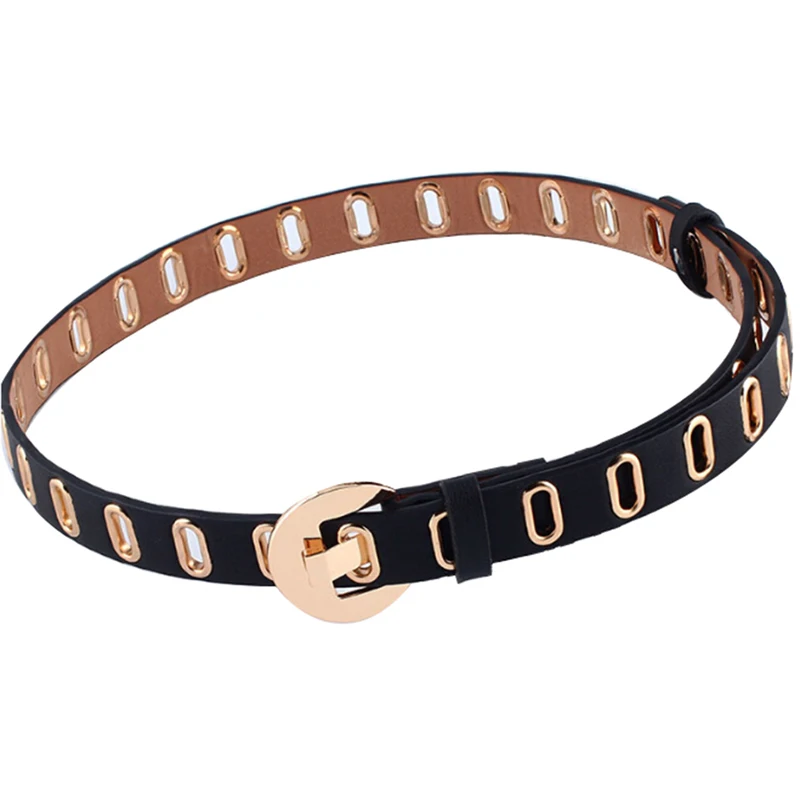 

1PCS Female Waistband Jeans Belts Women 2.3cm Wide Grommet Narrow PU Leather Belt Eyelet Square Alloy Pin Buckle