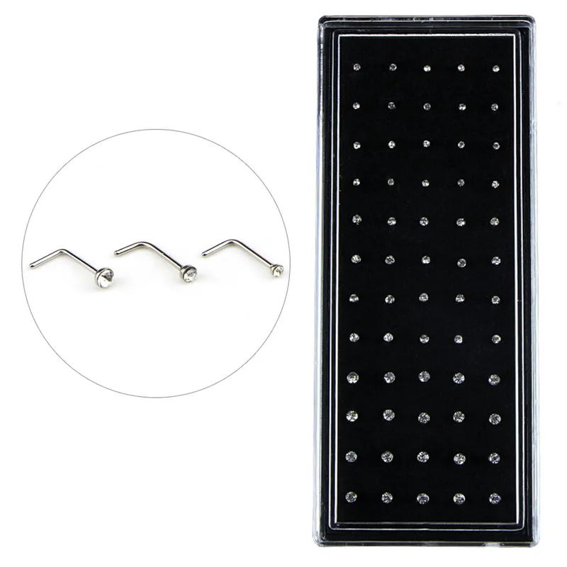 

40 pieces/pack Stainless Steel Crystal Nose Ring Set Women Girl Surgical Steel Nose Piercing Crystal Nose Stud Lot Body Jewelry