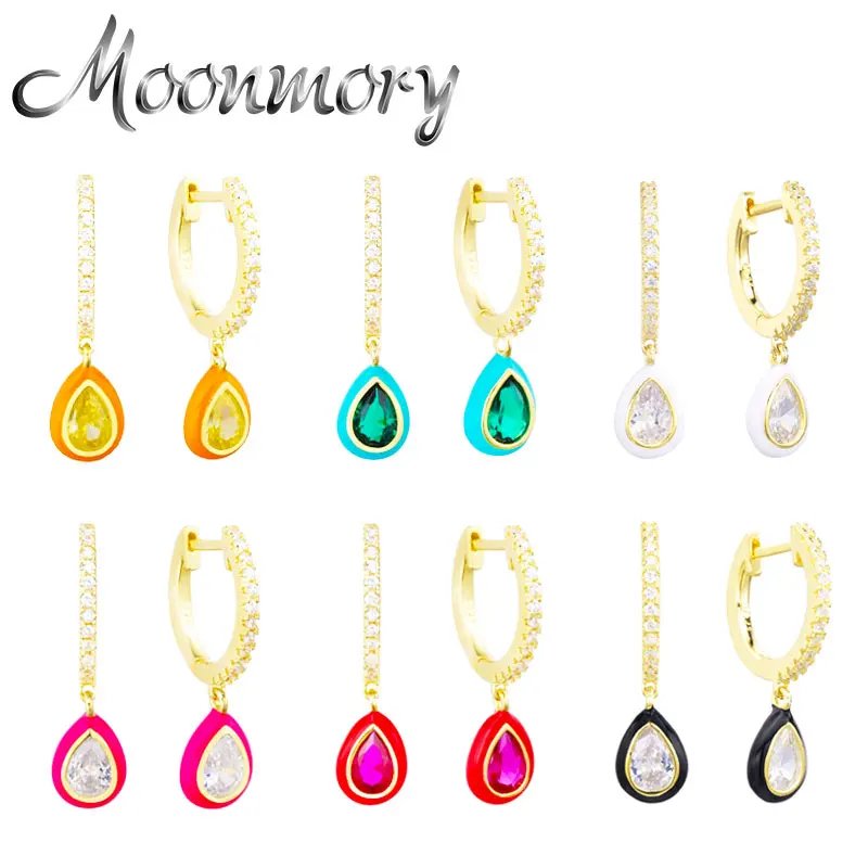 

Moonmory 925 Sterling Silver Dangle Water Drop Earring For Women Party Colourful Enamel Eardrop Christmas Gifts Fashion Jewelry