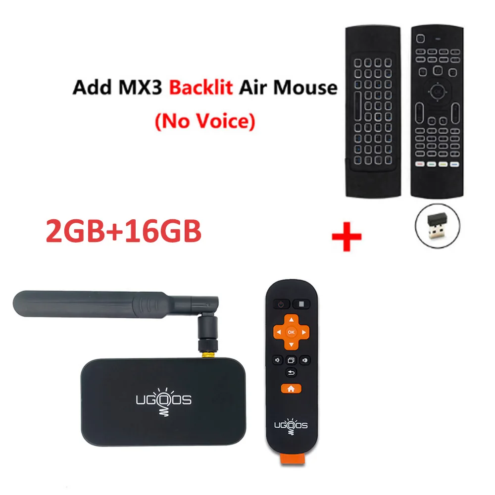 UM4 add MX3-L MIC UGOOS UM4 Android 7,1 ТВ-приставка 2 Гб DDR4 16 Гб ПЗУ RK3328 Четырехъядерный 4K HD Смарт-медиаплеер 2,4G и 5G WiFi Bluetooth 4,0 ТВ-приставка - Цвет: UM4 add MX3-L MIC