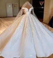 luxury off the shoulder ball gown wedding dresses beaded crystals ruched chapel train wedding bridal gowns real image