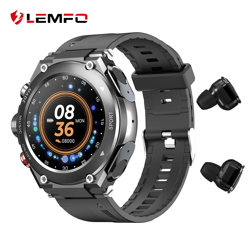Get LEMFO T92 Smart Watch Men TWS Bluetooth 5.0 Earphone Call Music Body Temperature DIY Watch Face Sport Smartwatch Waterproof