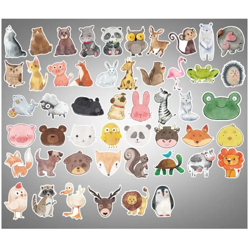 50 штук/Упаковка Наклейка в форме животных милые акварельные с рисованным аниме