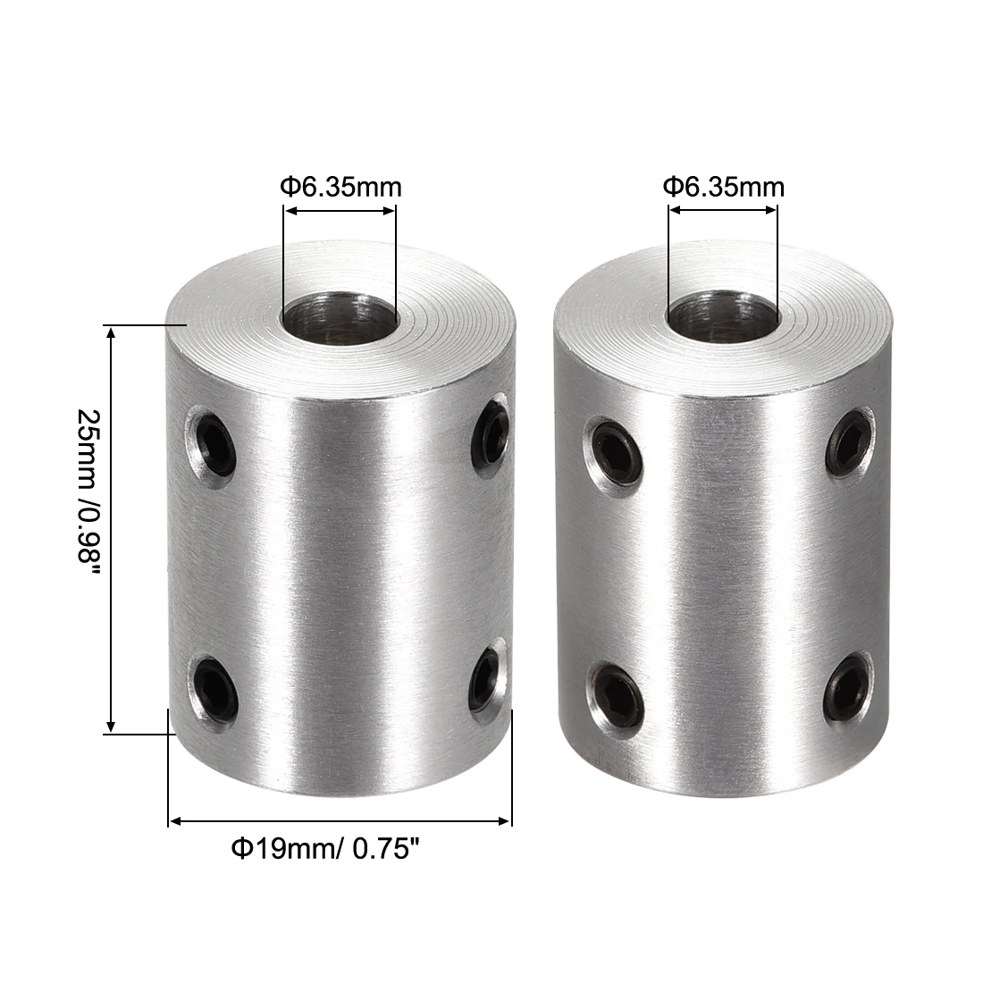 

uxcell 2Pcs 6.35mm to 6.35mm Bore Rigid Coupling 25mm Length 19mm Diameter Silver for Model Car Model Boat Hardware Mould