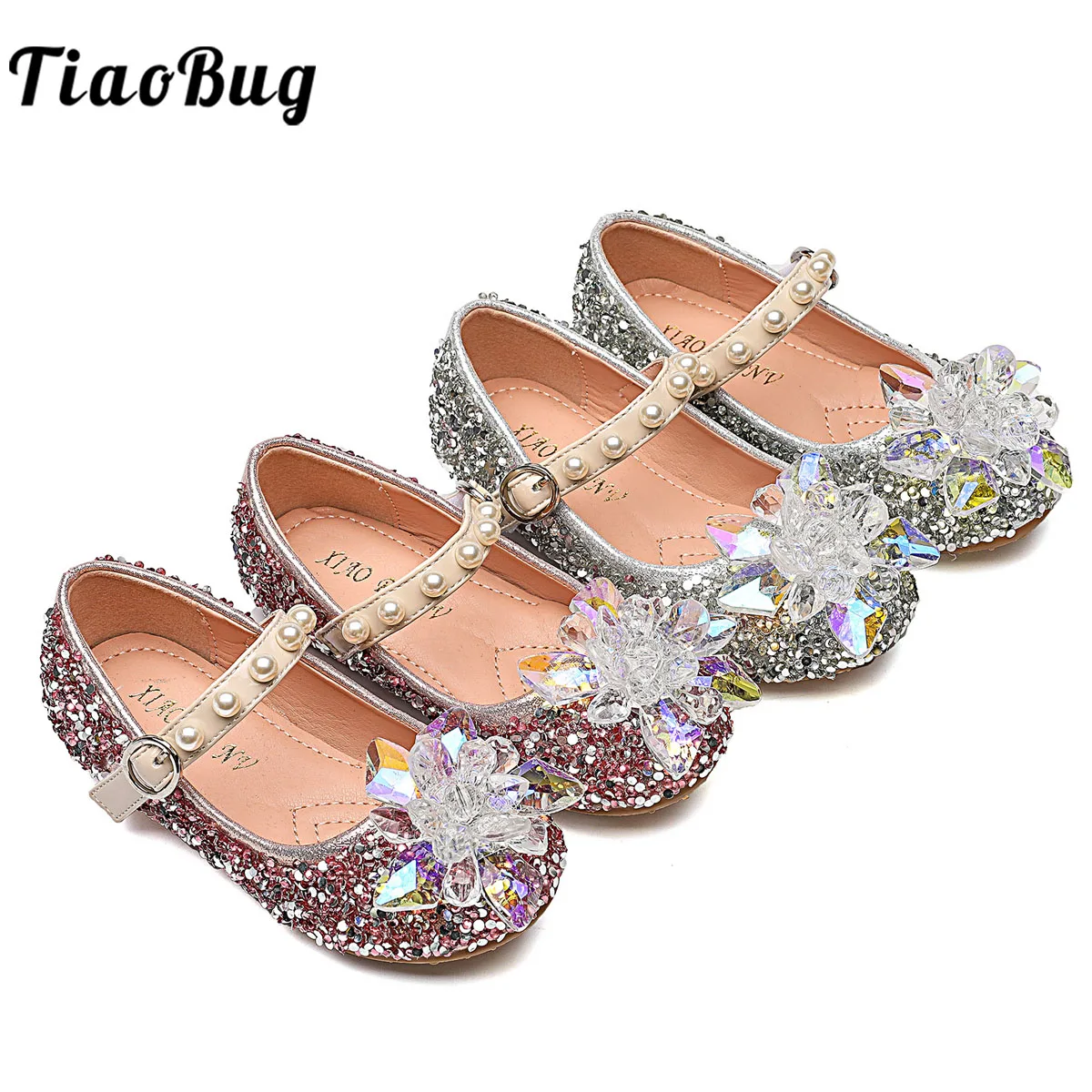 Girls Shoes Bead Mary Janes Flats Fling Princess Glitter Shoes Baby Dance Shoes Kids Sandals Children Wedding Shoes