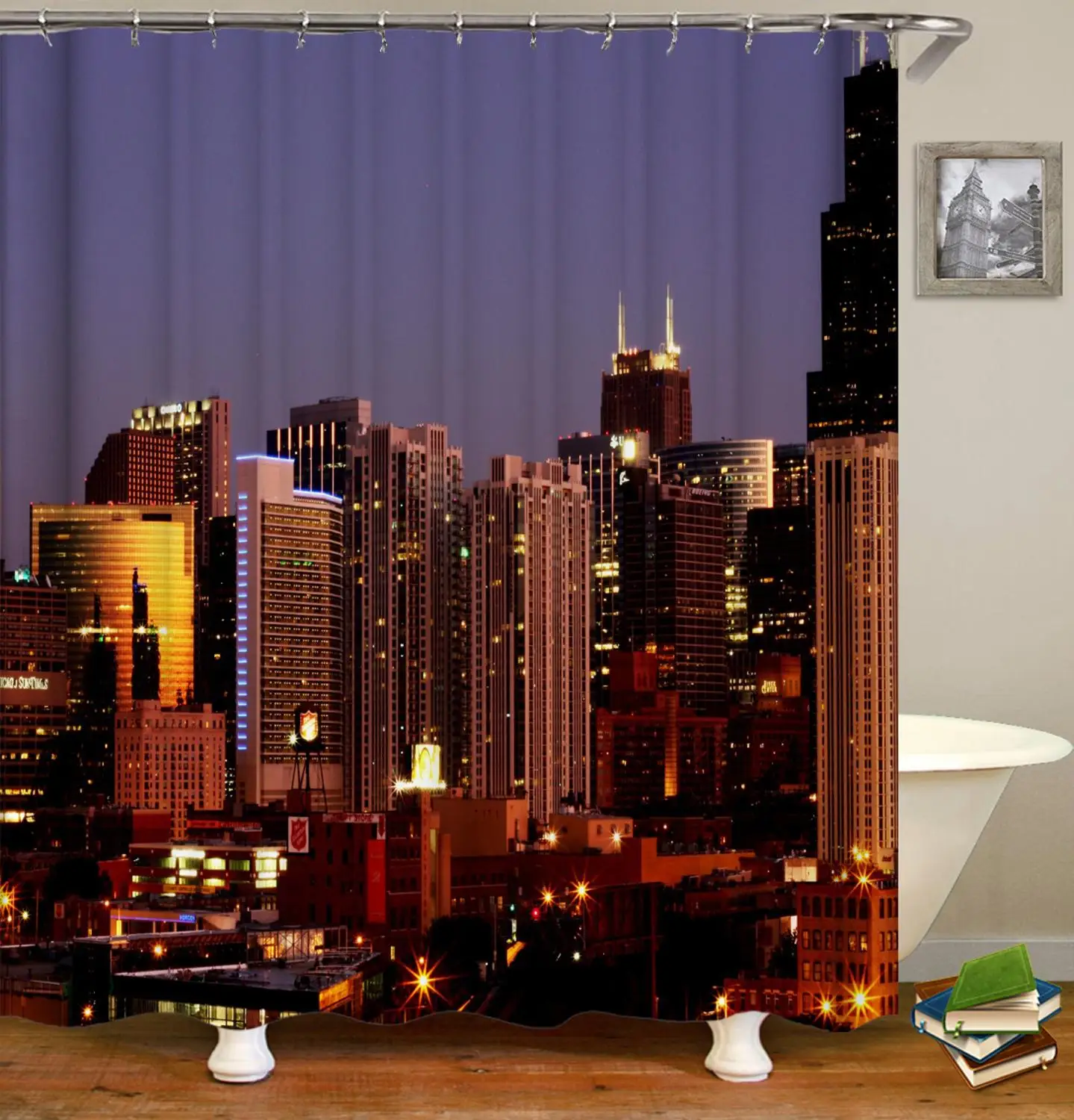 Городская морская занавеска для душа Водонепроницаемая Полиэстеровая большая 3D