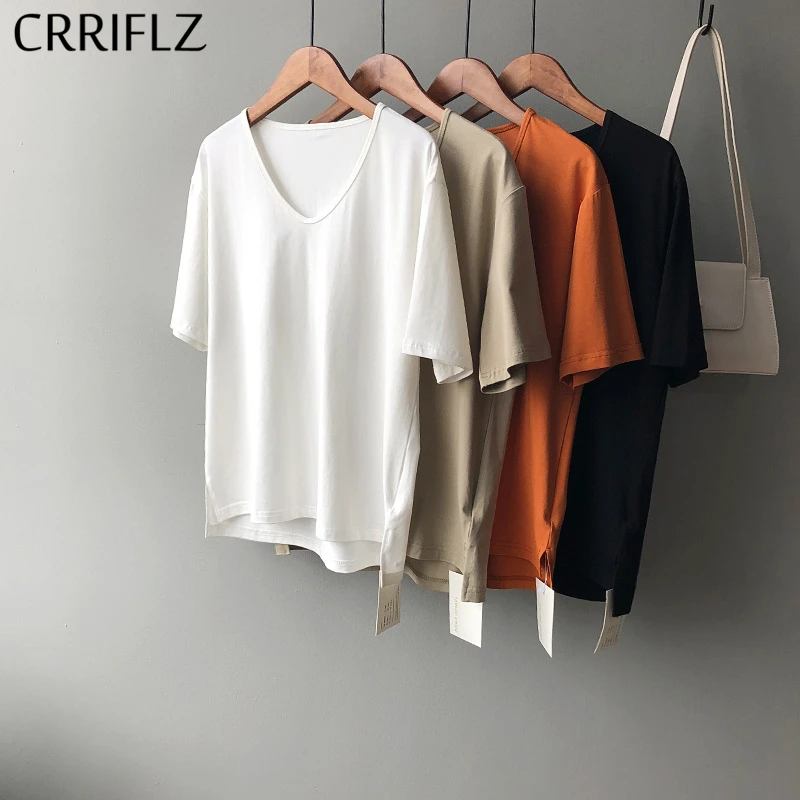 CRRIFLZ 2020 новая Однотонная футболка с v образным вырезом женские весенние Длинные
