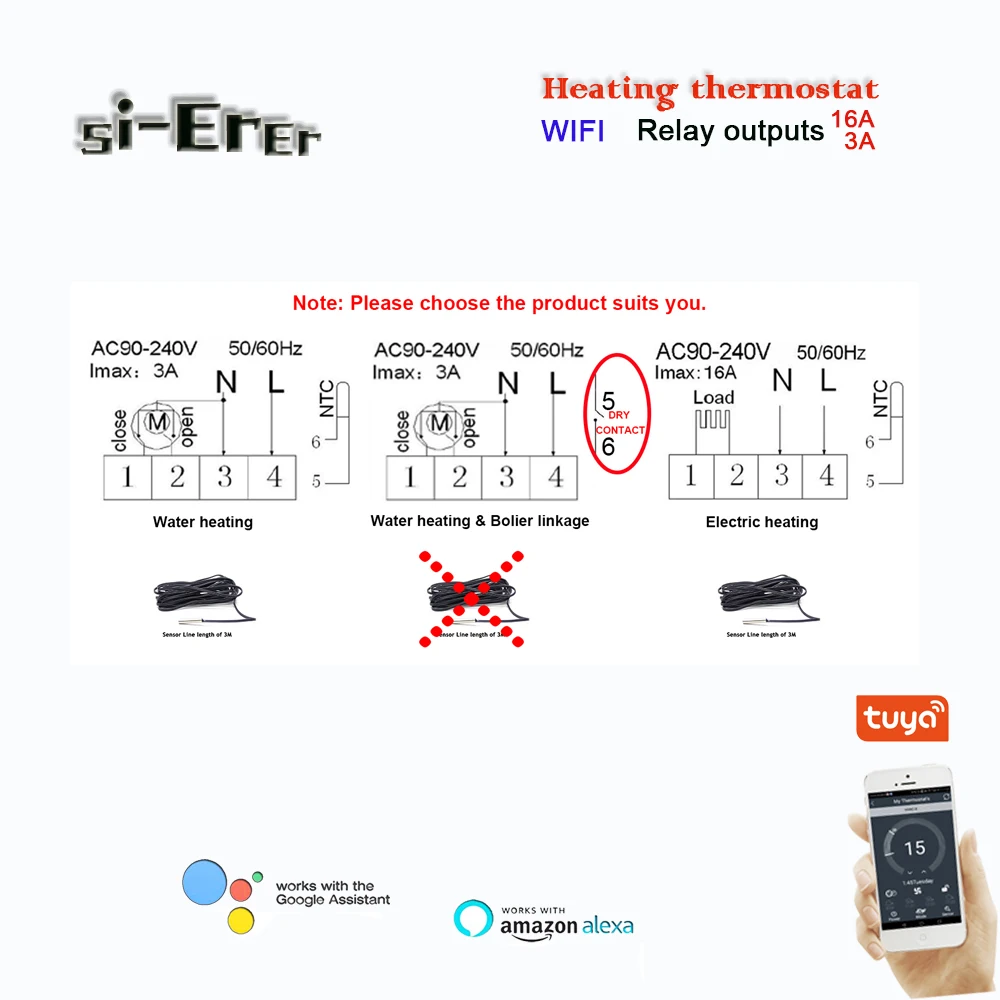 

Термостат Wi-Fi для подогрева воды/электрического отопления/подогрева воды и бойлера, 95-240 В переменного тока, работает с Alexa Google Home