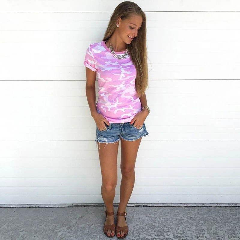 

Женская блузка с камуфляжным принтом, короткий рукав, круглый вырез, Повседневная Свободная модная блузка высокого качества, 2020