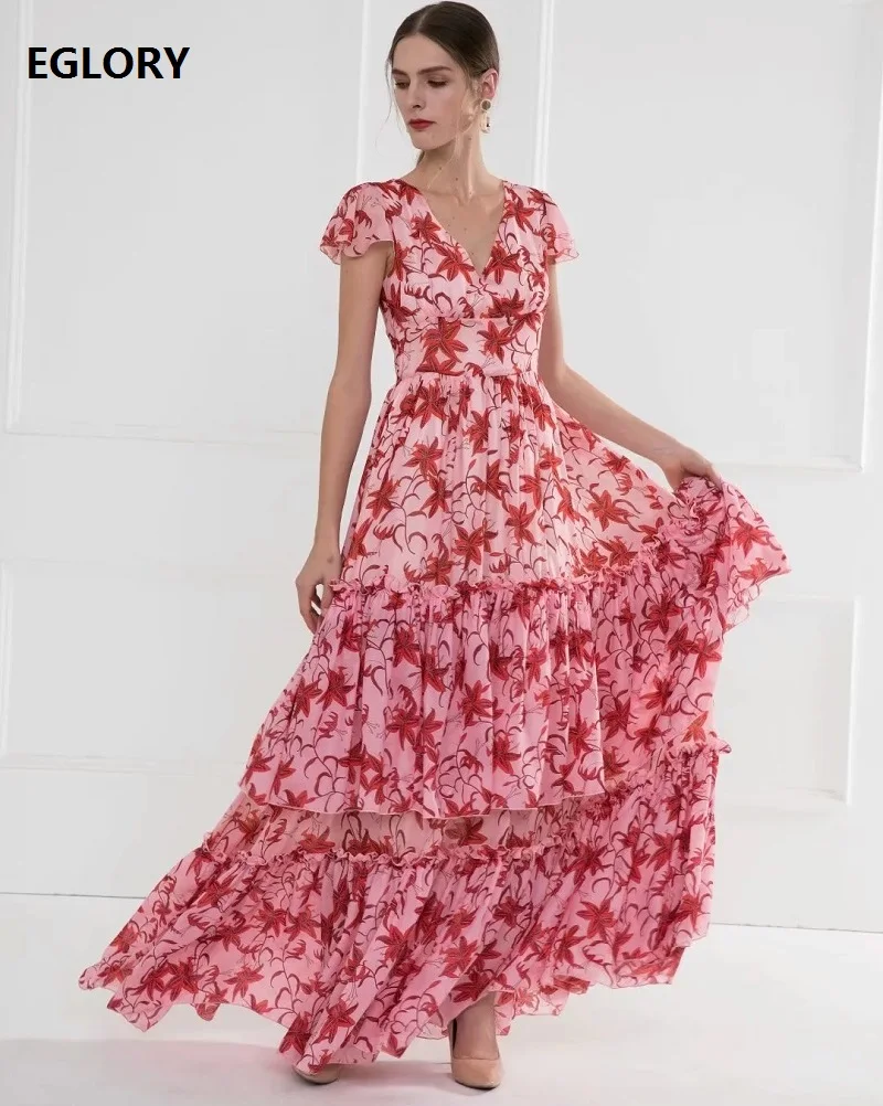 Женское длинное платье в пол богемное пляжное розовое макси с коротким рукавом и