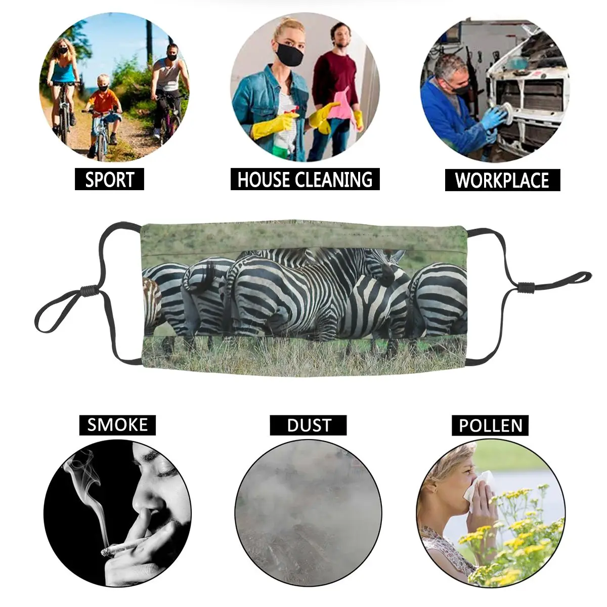 

Wild Zebras Family Unisex Non-Disposable Mouth Face Mask Animal Anti Haze Anti Dust Protection Cover Respirator