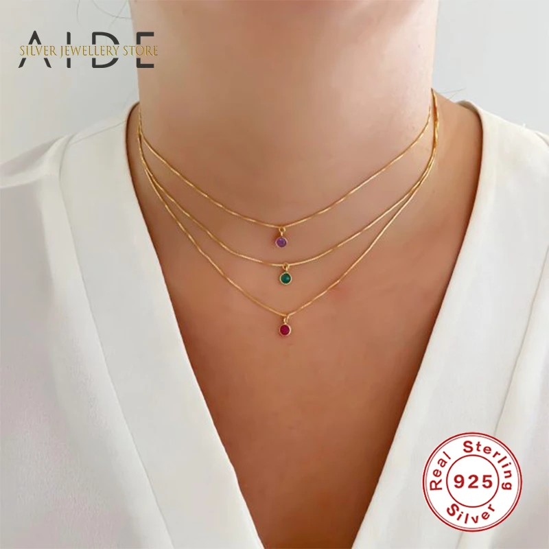 

AIDE красочный круглый Циркон ожерелье с подвеской для женщин Модный Роскошный 925 стерлингового серебра Цепочка с кулоном, хорошее ювелирное ...