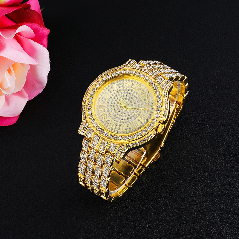 D&Z Luxury Full Zircon Date Quartz Wristwatch Mens Iced Out Bling CZ Relogio Masculino For Hipster Hip Hop Accessories | Наручные часы