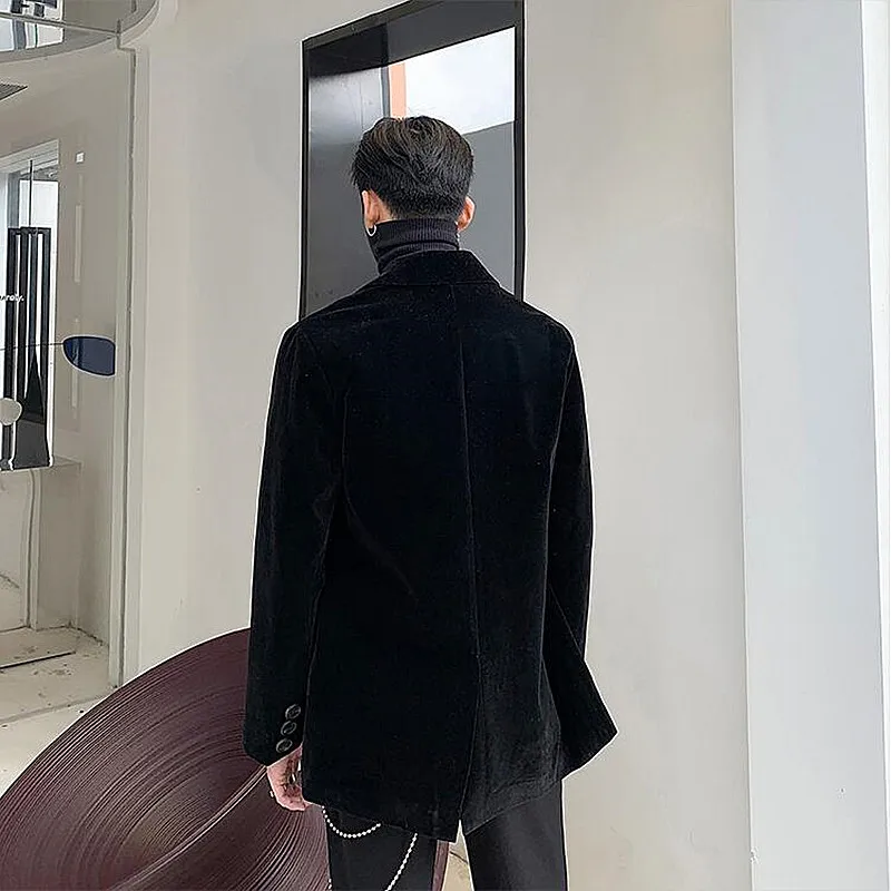 Розовый вышитый блейзер в стиле ретро мужской повседневный бархатный пиджак