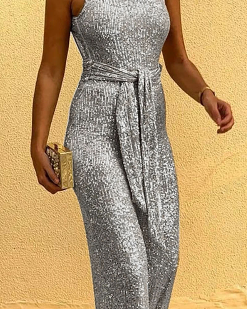 Новый Зимний женский свободный комбинезон с круглым вырезом без рукавов