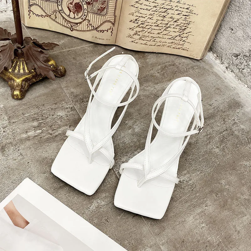 

2020 Summer Women Sandals High Heels Shoes Fall New Best Street Look Females Square Head Open Toe Clip-On Strappy Sandals Women