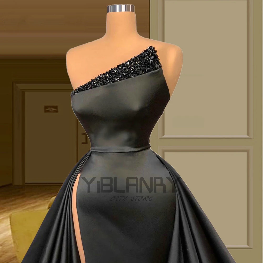 

YILIBER Evening dresses 2021 vintage vlack pearls long sleeves evening gowns beading prom dresses for women short dresses