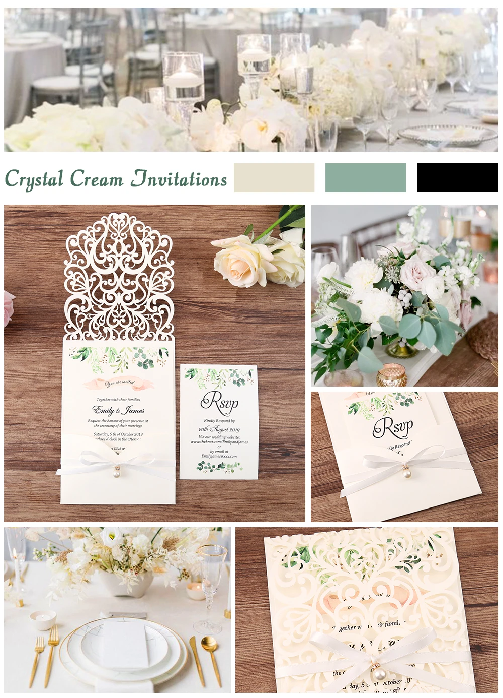 Новое поступление белых свадебных приглашений с лазерной резкой и Жемчужной