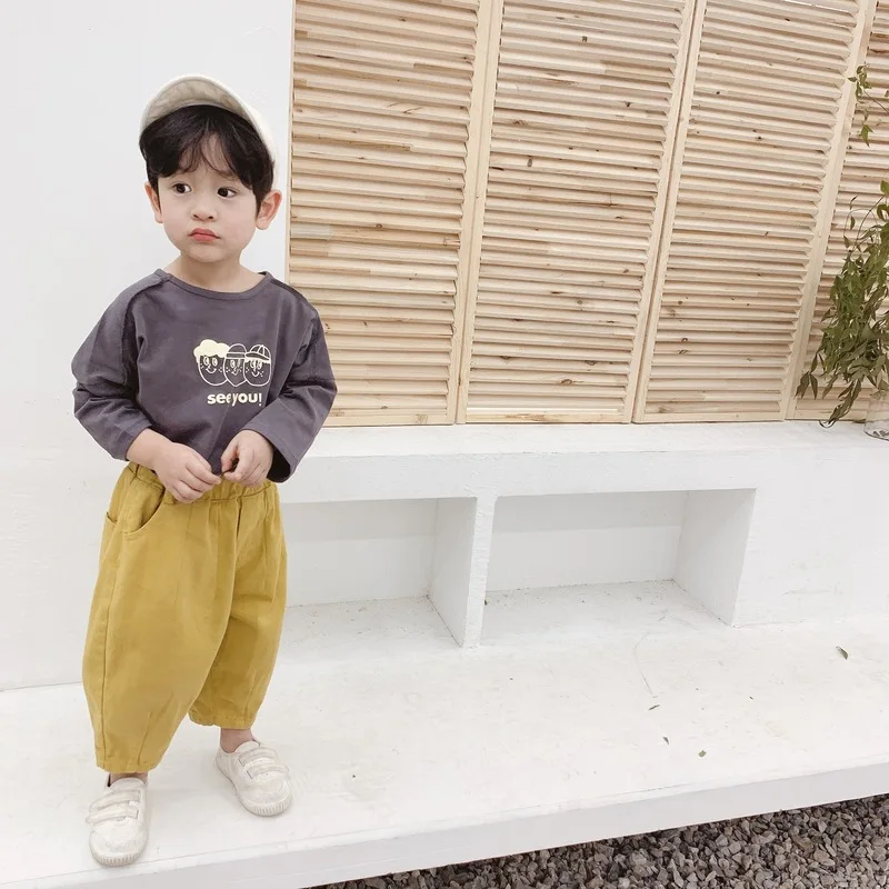 Детские штаны 2019 г. новые осенние однотонные Широкие шаровары Свободные