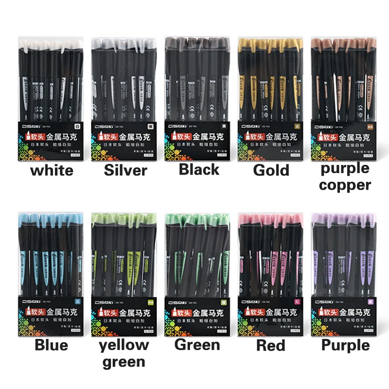 

D&S Colors Metallic Brush Pen Set Soft Paint Marker Painting Brushes Drawing Watercolor Marker Pen Bullet Journal Supplies