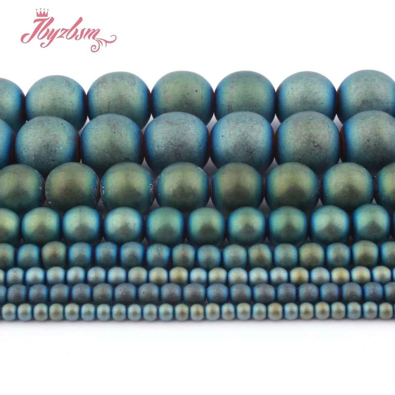 

2,3,4,6,8mm Frost Round Ball Bead Green Hematite Natural Stone Beads For DIY Necklace Bracelets Jewelry Making 15" Free Shipping