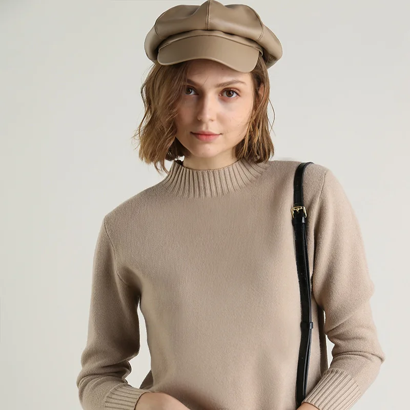 Женский вязаный кашемировый пуловер с высоким воротником корейский стиль