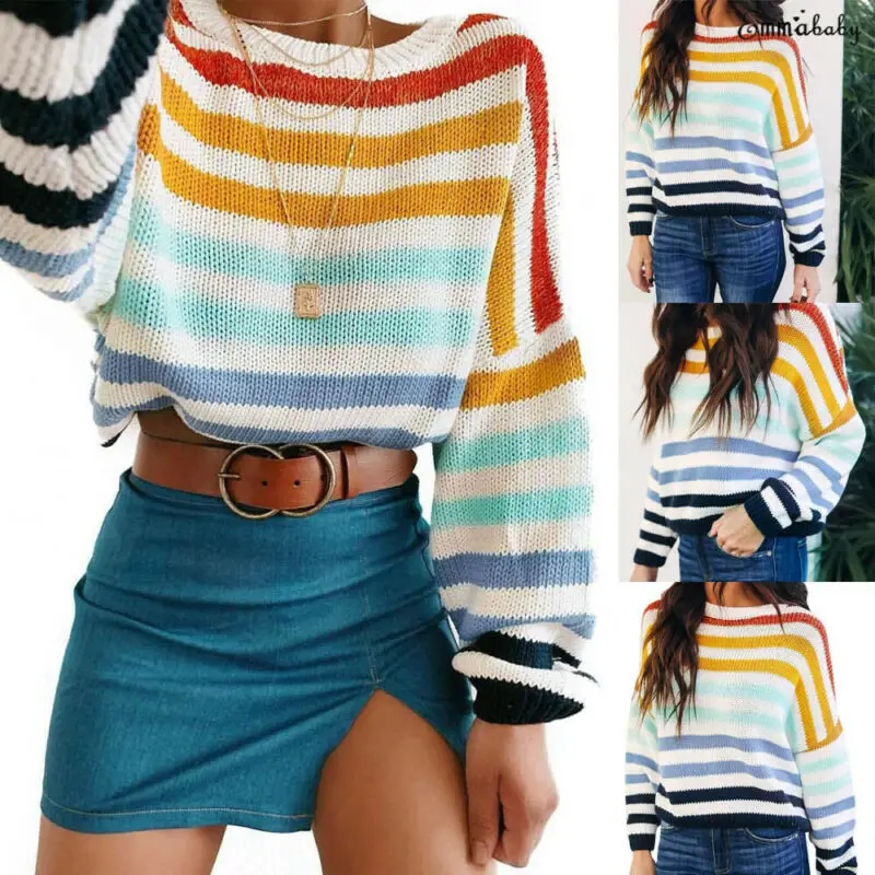 

Womens Casual Long Sleeve Sweater Ladies Knitted Casual Jumper Pullover Tops
