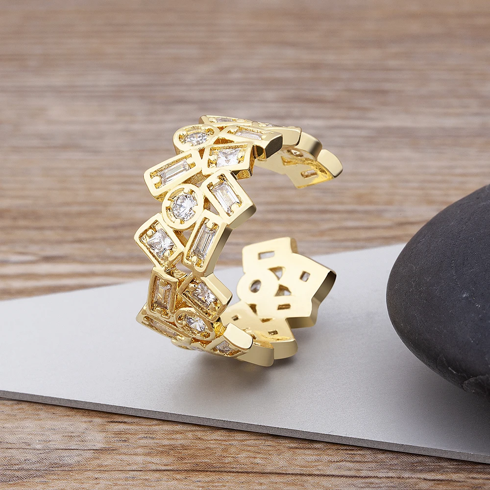 

AIBEF Luxury Copper Zircon Ladies Open Easy To Wear Irregular Golden Custom Gemstone Ring High-Quality Exquisite Wedding Gifts