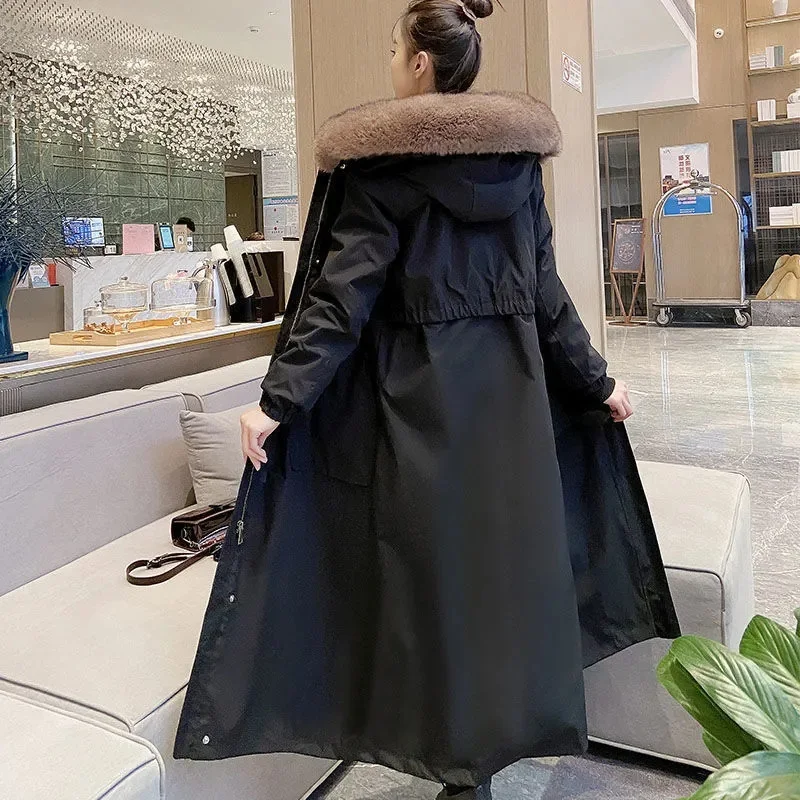Женское меховое пальто новинка зимы 2021 с капюшоном средней длины выше колена