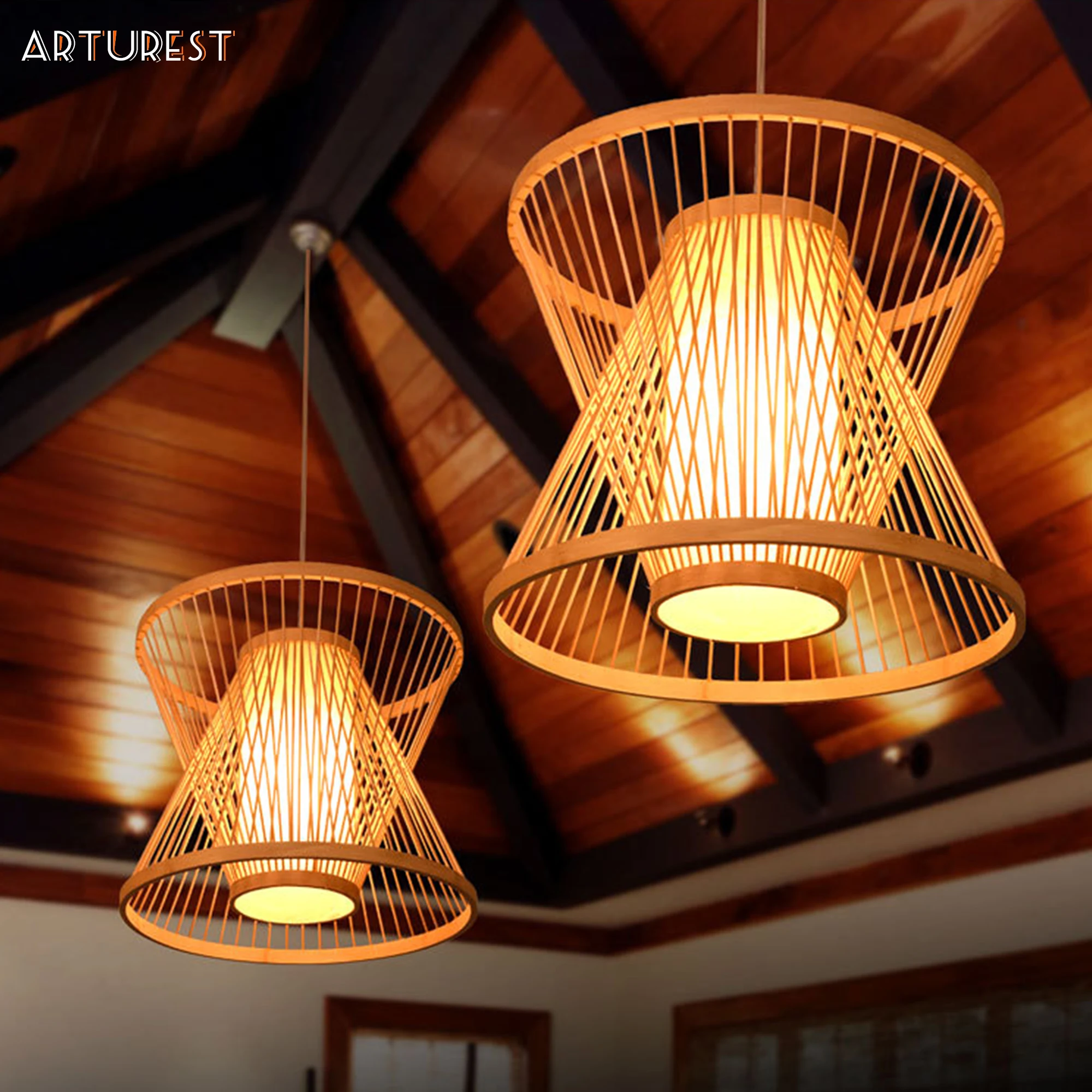 

Modern Creative Hand woven light lamp Bamboo Pendant lights Restaurant E27 lighting Hanging Living room chandeliers lamp