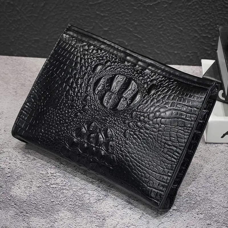 

2021 Fashion Crocodile pattern men Day clutches bag PU leather Women's envelope Handbags Casual Black clutch file bag male