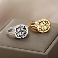 goth aesthetic signet rings for women stainless steel sun face skull punk couple rings fashion exaggeration jewelry accessories