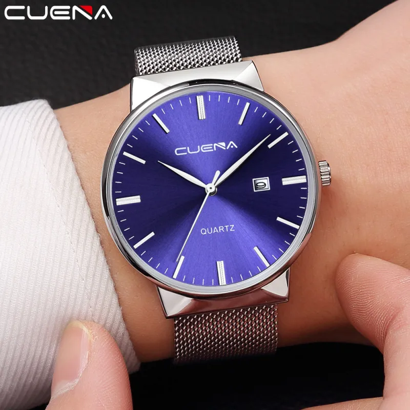 

CUENA Men Watches Luxury Ultra Thin Clock Male Steel Strap Date Quartz Watch Men's Military Wrist Watch Relogio Masculino