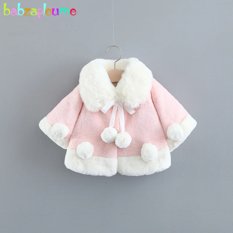 

babzapleume Autumn Winter Toddler Girl Outfits With Jackets Faux Fur Coat Plus Thick Velvet Warm Soft Shawl Baby Outerwear 022