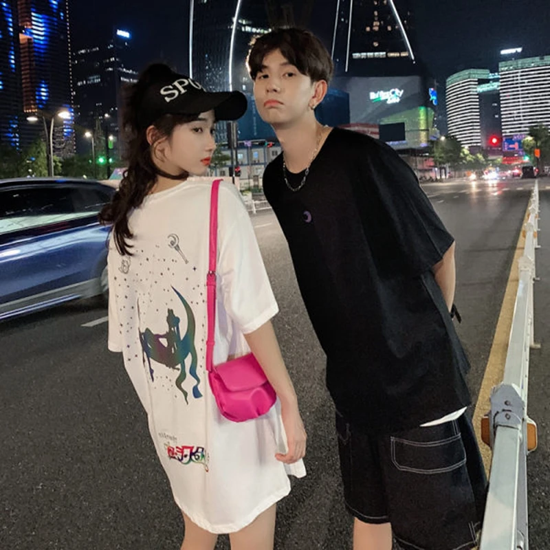 

Sailor Moon Colorful Reflective T-Shirts Women Anime Summer Streetwear Short Sleeve Oversized T-Shirts Night Luminous Tops 2021