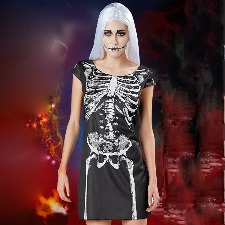 Женское страшное платье-Скелет с черепом для взрослых | Тематическая одежда и