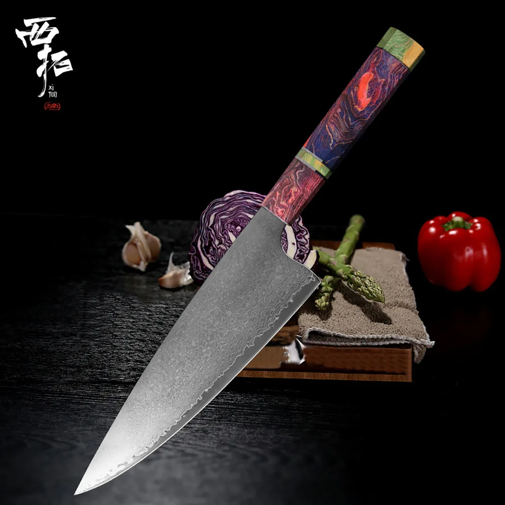 8 Inch Chef Knife XITUO поварской нож дамасская сталь китайский Профессиональный кухонный нож Острый кухонный топорик утилита кирицуке стабильная деревянная цветная ручка - Цвет: 8 Inch Chef Knife
