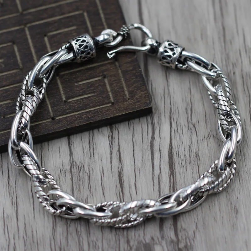 

Thai Silver Jewelry Retro Unique Twist Men Bracelet 925 Sterling Silver Create Personalized Bracelet