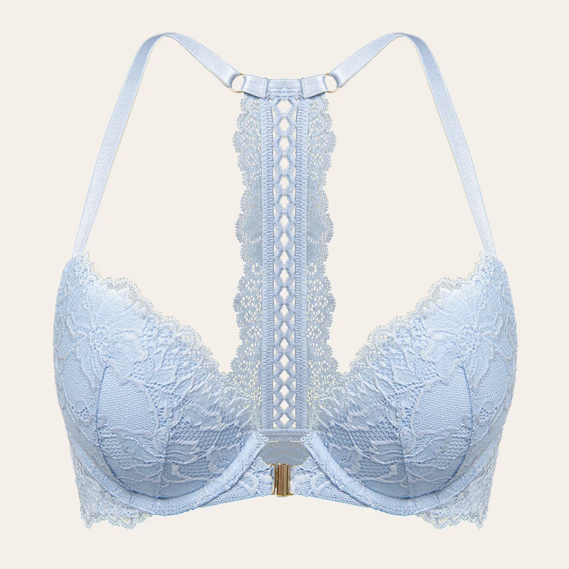 Wingslove Women Front Closure Lace Bra Push Up Underwired Lingerie Beaty Back Underwear