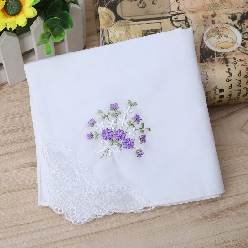Good Quality 6 Pcs Vintage Cotton Ladies Embroidered Lace Handkerchief Women Floral Hanky New Random Color | Аксессуары для одежды