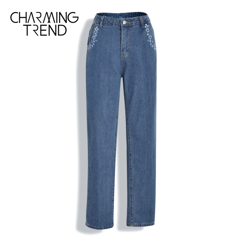 Женские джинсы с вышивкой Charmingtrend шикарная Новинка 2020 повседневные джинсовые