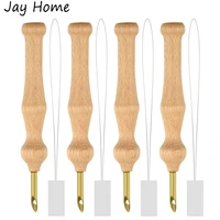 1pc wooden embroidery pen large punch needle with needle threader cross stitch for diy craft stitching applique embellishment