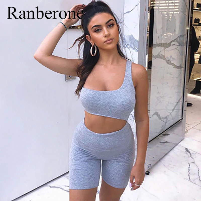 Ranberone спортивный костюм 2 шт бесшовный набор для занятий йогой на одно плечо