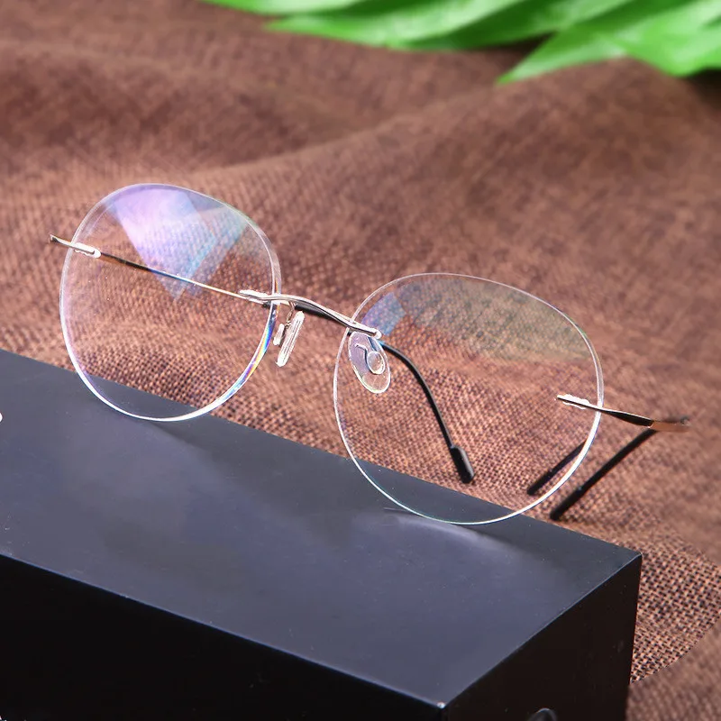 Gafas de titanio sin montura para hombre y mujer, anteojos redondos para miopía, gafas graduadas ópticas, montura de gafas coreanas