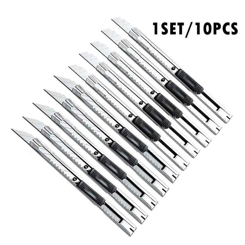 10pcs/Set Utility Knife Open Package Practical Diy Art Office Learning Tool Stationery Tool Paper Cutter With 10pcs Black Blade