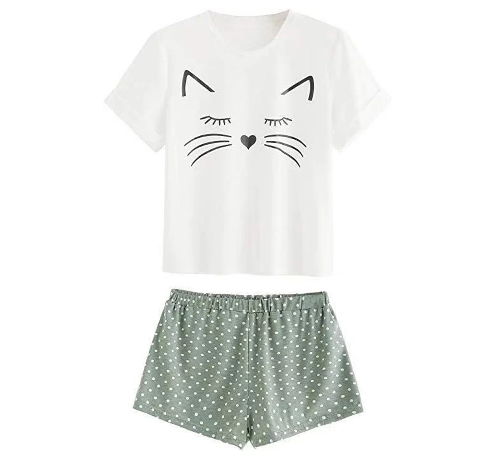женская пижама с котом женские пижамы шорты летние хлопок одежда для сна нижнее