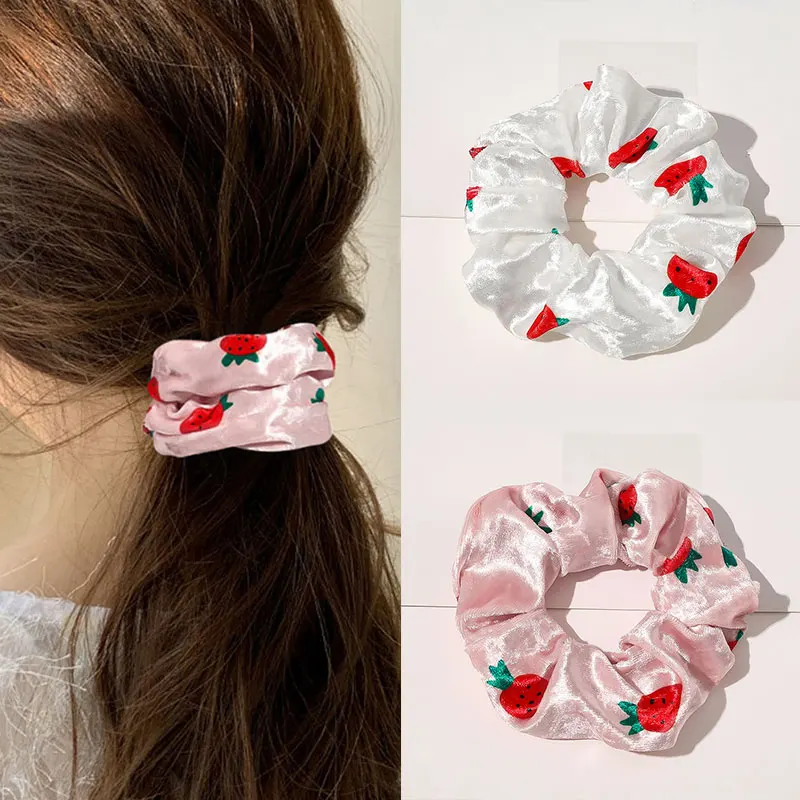

Korean Gold Velvet Scrunchies Elastic Hair Band Strawberry Print Hair Rope Ring Ponytail Holder Hair Ties Headwear Accessories