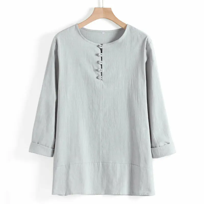 

Fashion Mens Cotton Linen Pullover Dish buckle Shirt Male Casual Tops Loose O Neck Long Sleeve Loose Solid Shsirts Clothes