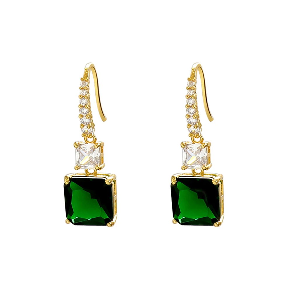 

Simple emerald square gemstone earrings elegant atmosphere retro earrings female goddess personality earrings