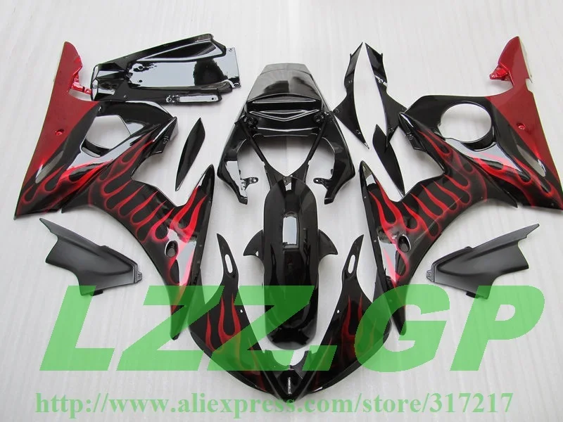 

LZZ.GP red flame black fairing kits for Yamaha YZF-R6 03-05 YZF R6 03 04 05 YZF 600 R6 2003 2004 2005 Hi-quality fairing parts